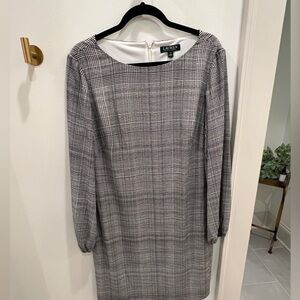 Lauren Ralph Lauren Gray Plaid Long Sleeve Dress